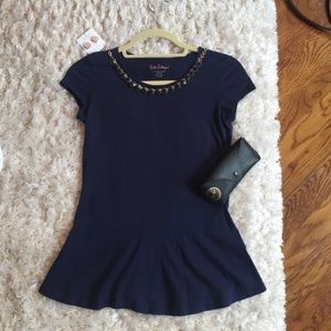 Lilly Pulitzer Navy Blue Peplum Top XS